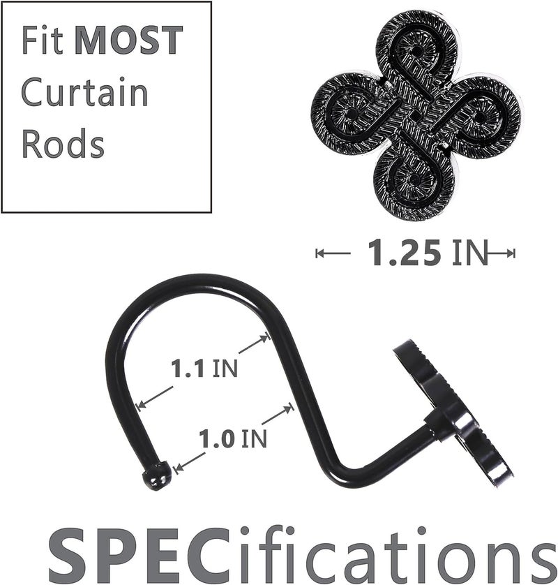 Popkozzi Black Shower Curtain Rings Hooks: Rust Proof Metal Shower Rings for Bathroom - Fancy Flower Clover Designed Decorative Shower Curtain Hooks Hangers for Shower Rod - Set of 12 - Image 4